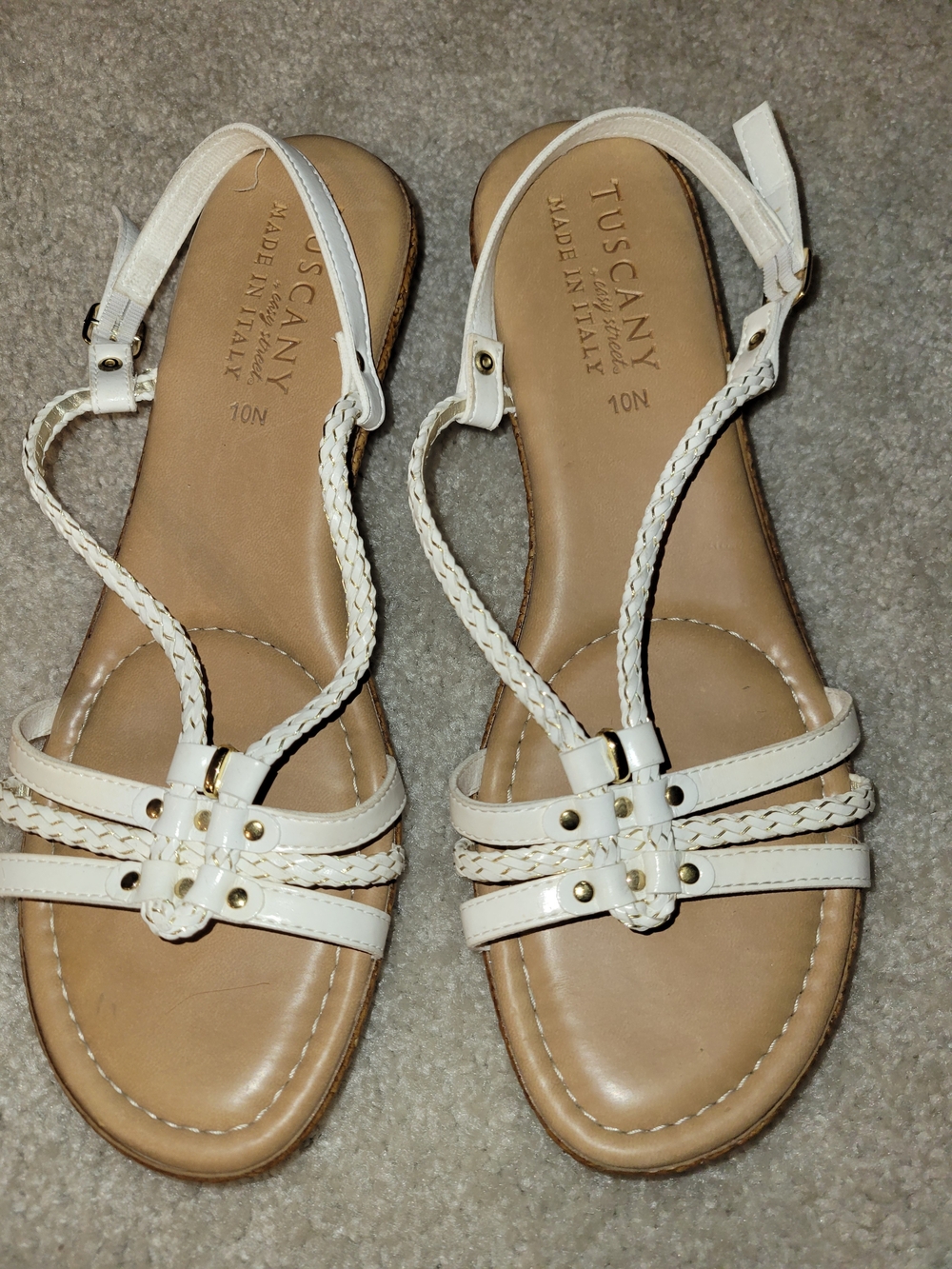 Tuscany White Braided Leather T-Strap Sandals